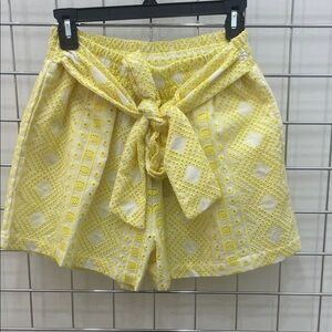 Jocelyn Yellow Eyelet Tie Waist Women Shorts